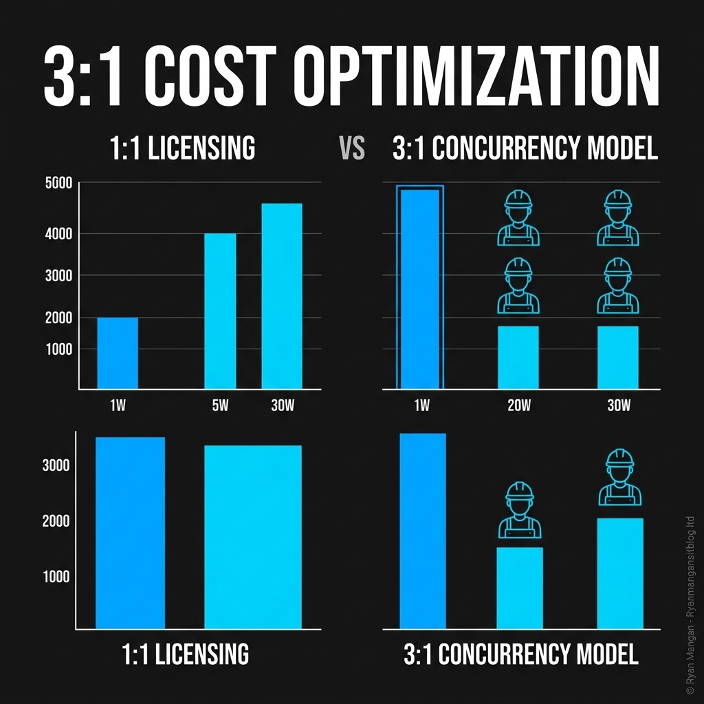 Windows 365 Frontline licensing and concurrency infographic.