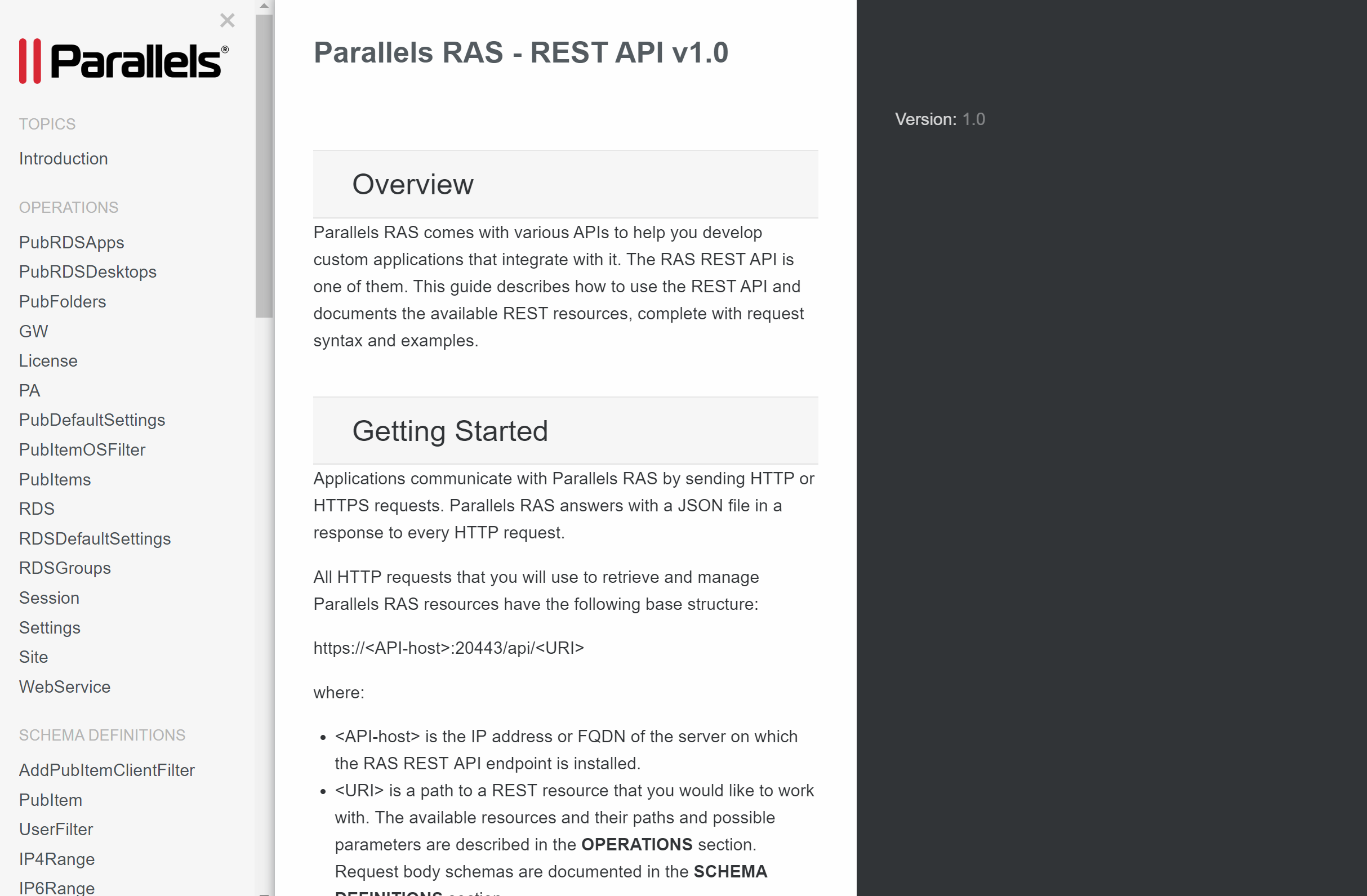 REST API v1.0 Page