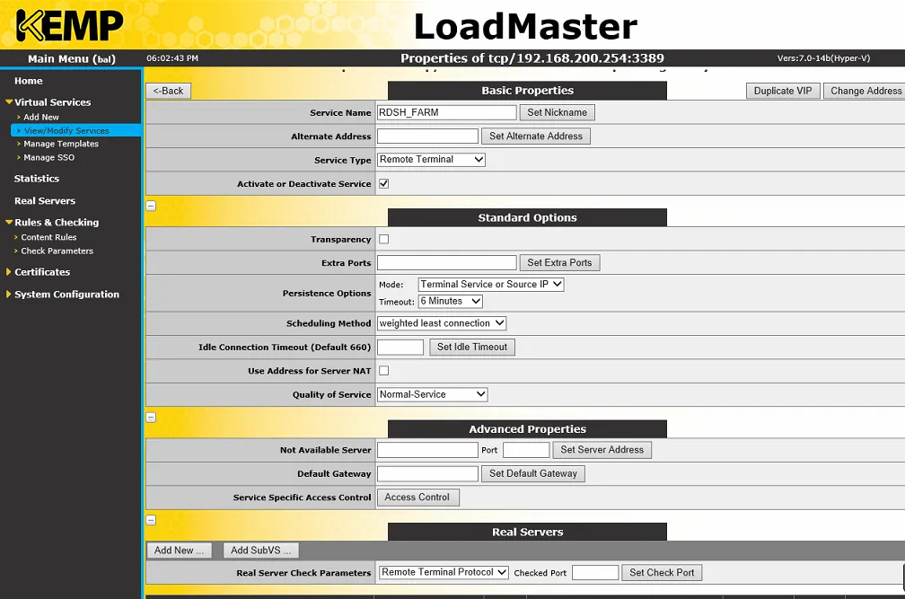 Configuring the Kemp Load Balancer
