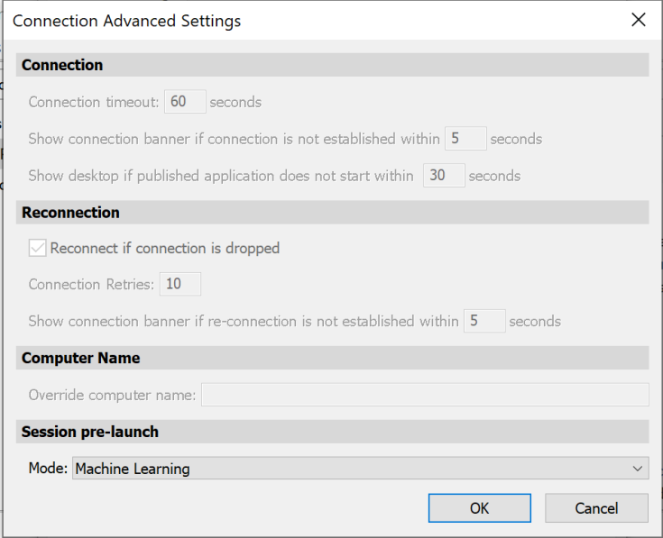 Session prelaunch configuration